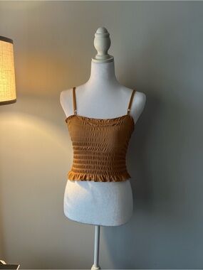 Smocked Ruffle Cami Tank Top in Caramel Brown